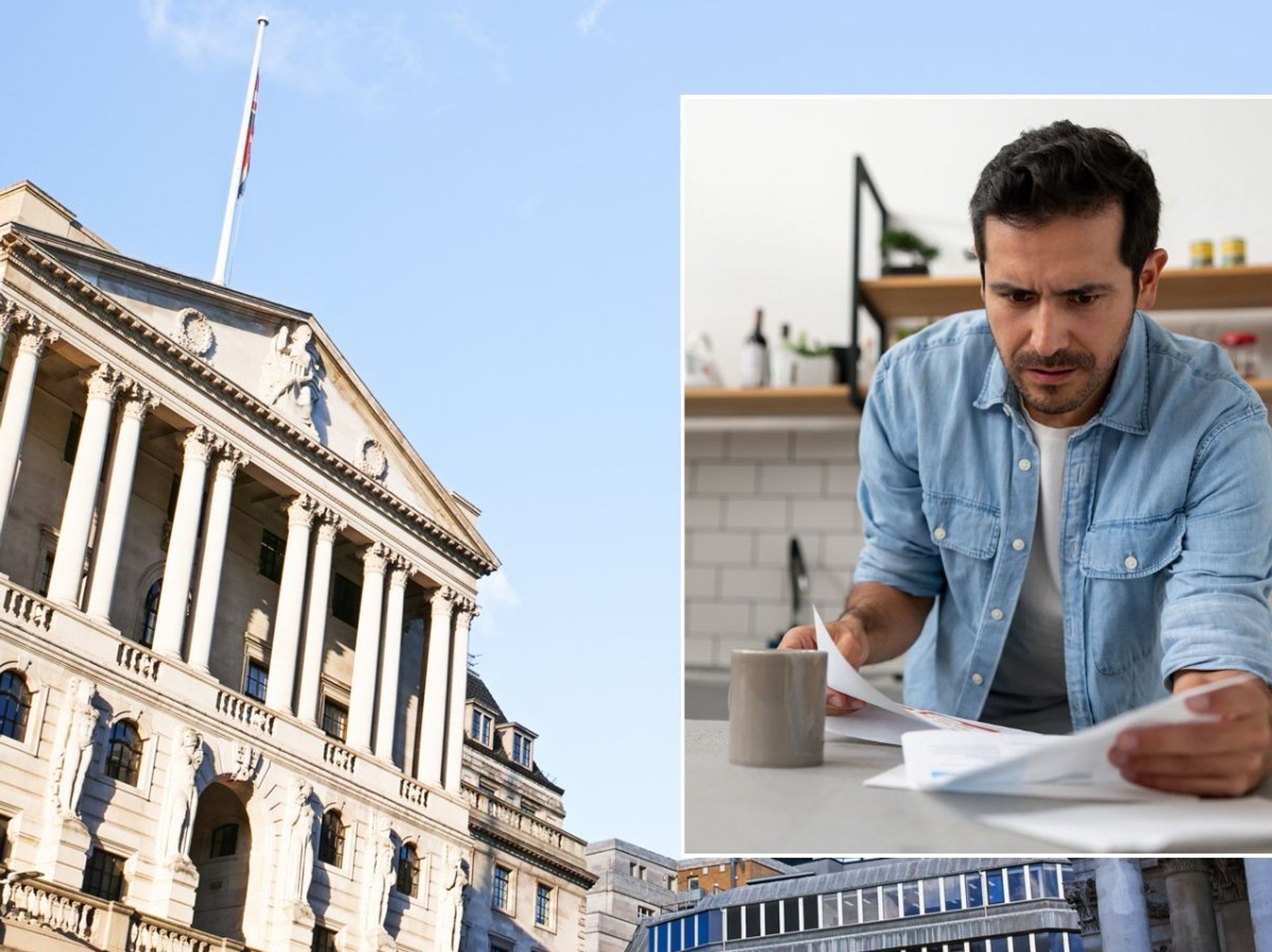 Man looking at letter and Bank of England
