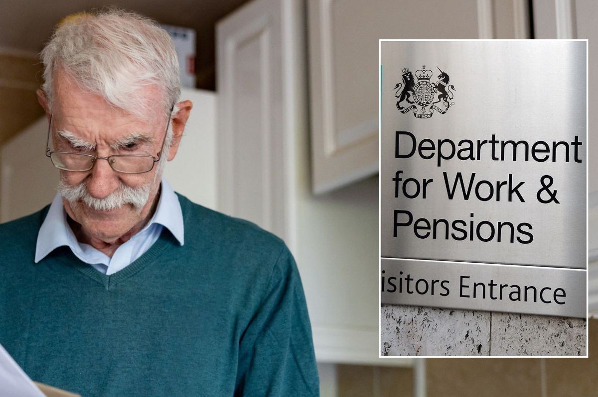 Man looking at letter and DWP sign