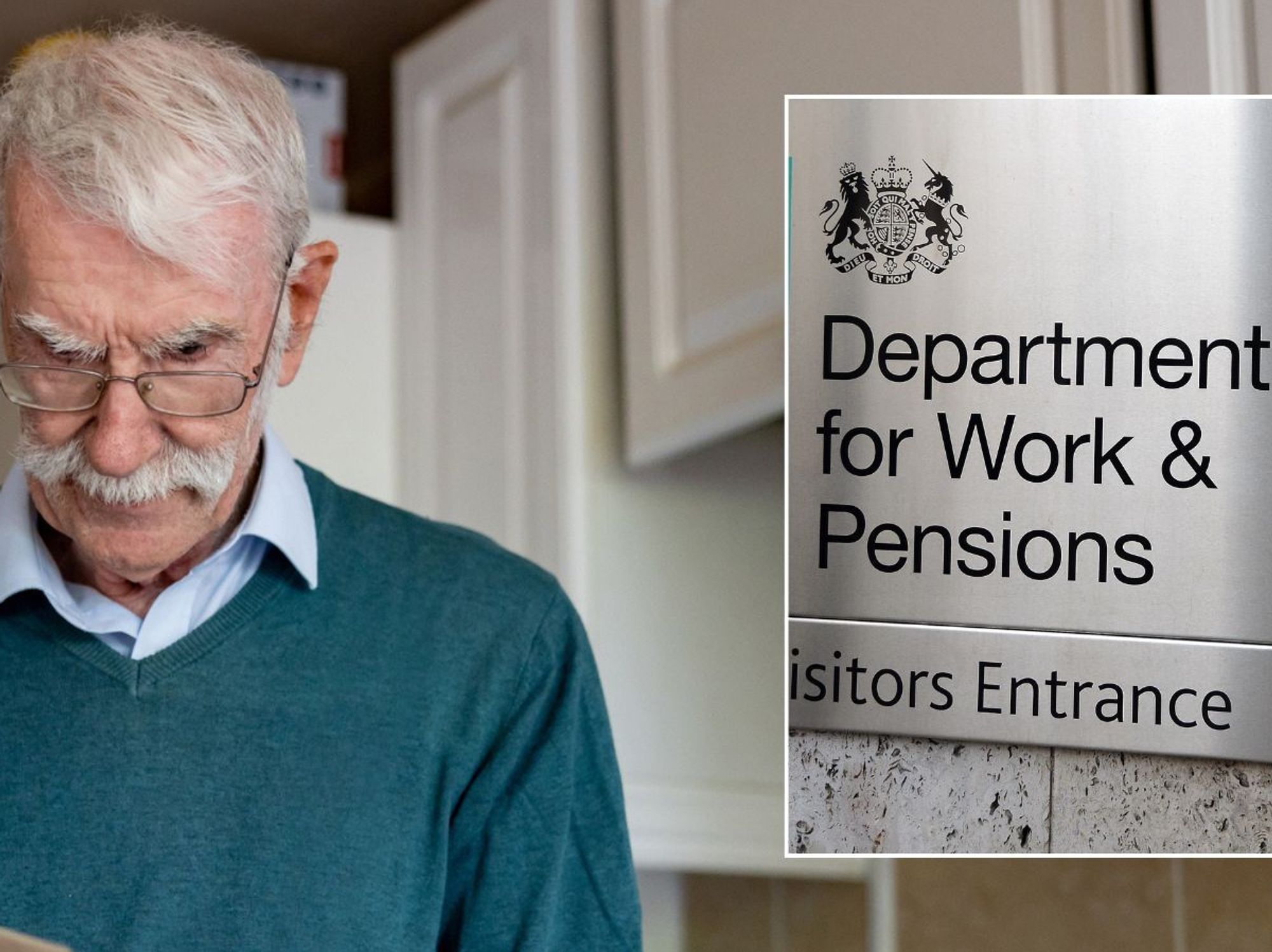 Man looking at letter and DWP sign