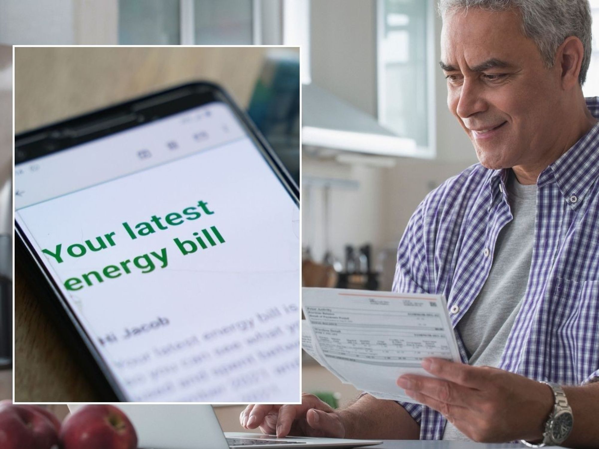 Man looking at letter and energy bill
