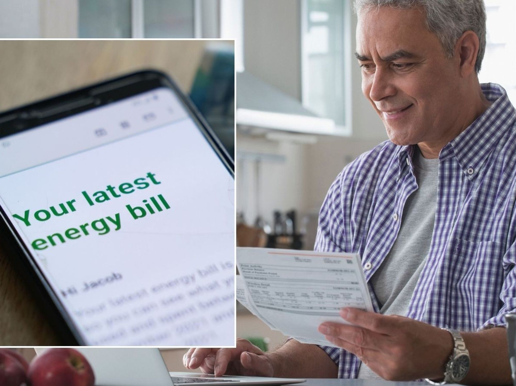 Man looking at letter and energy bill
