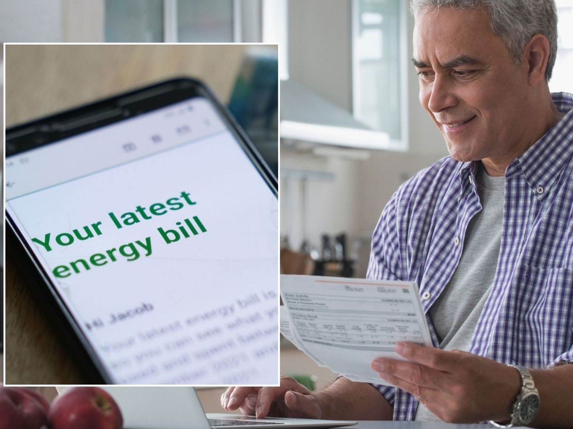 Man looking at letter and energy bill