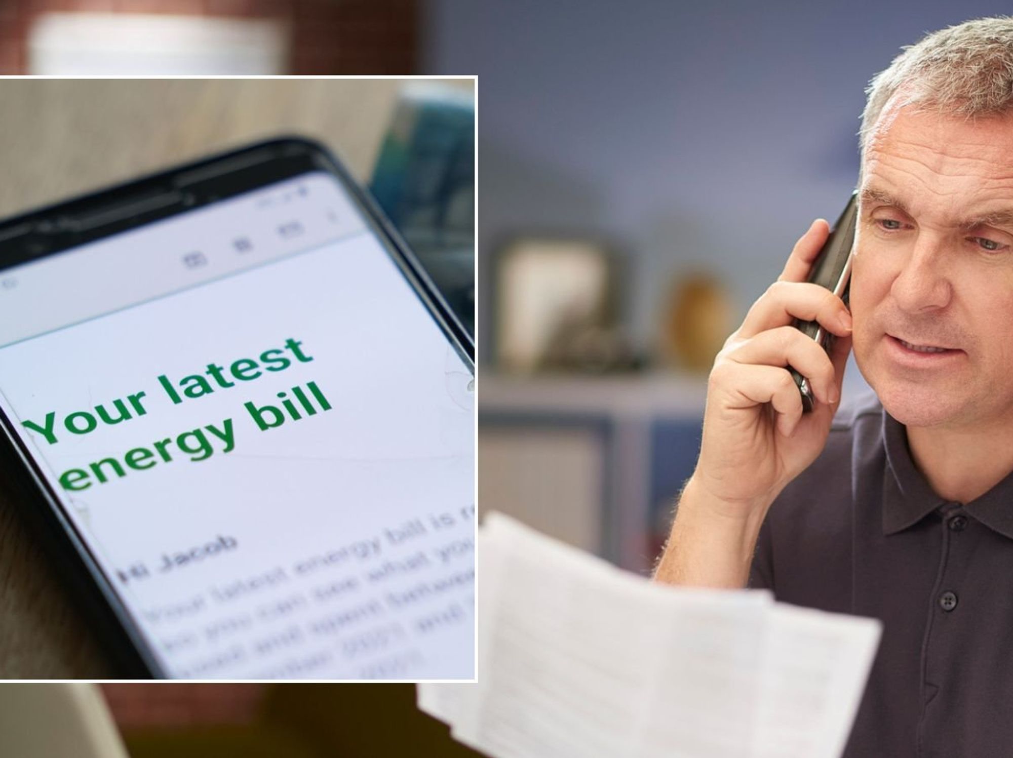 Man looking at letter and energy bill