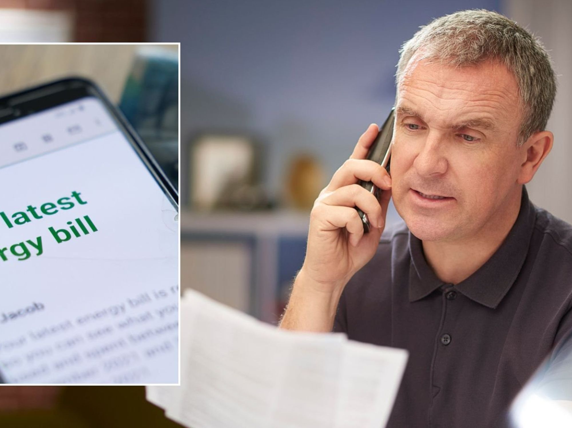 Man looking at letter and energy bill