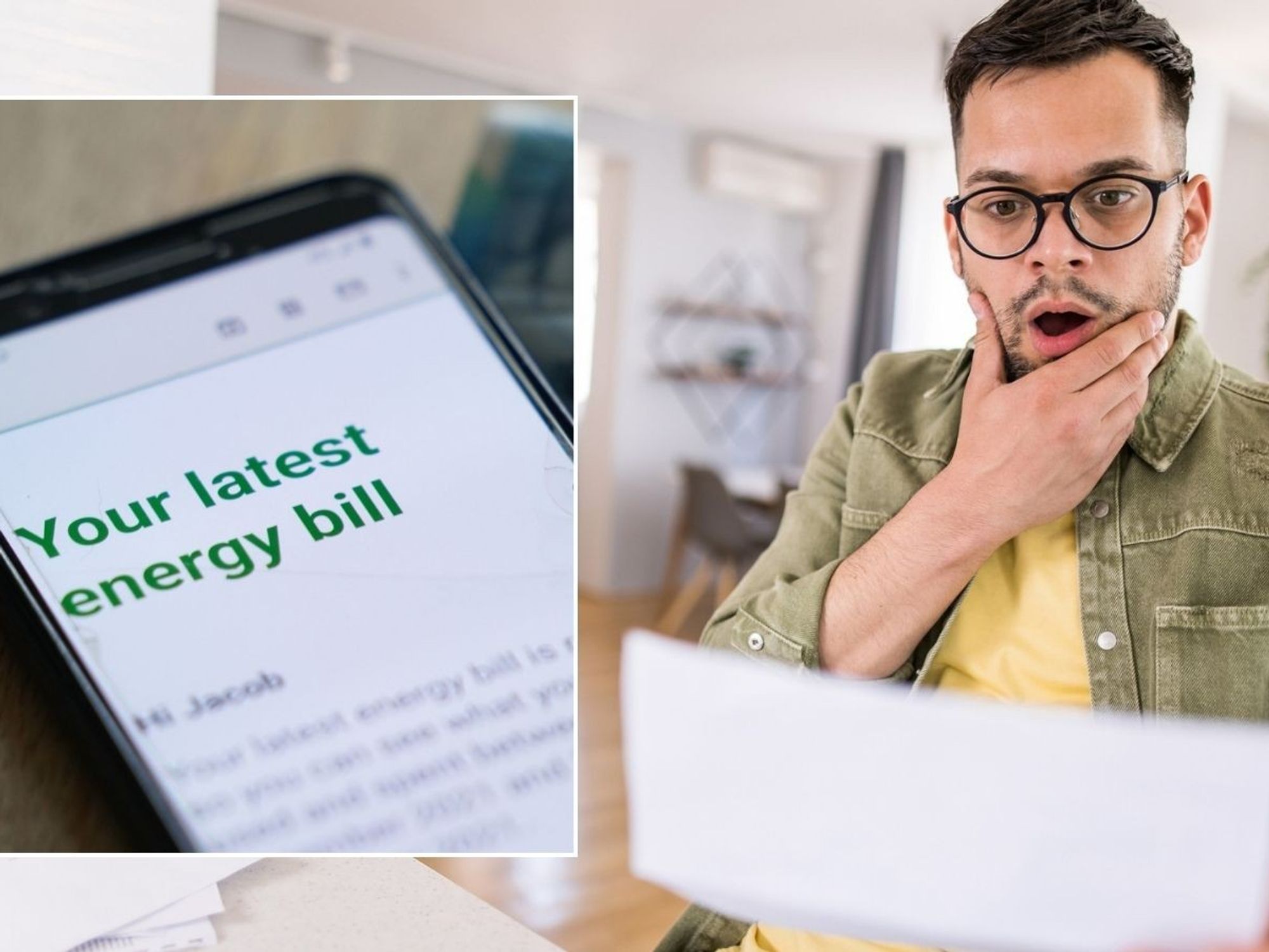 Man looking at letter and energy bills