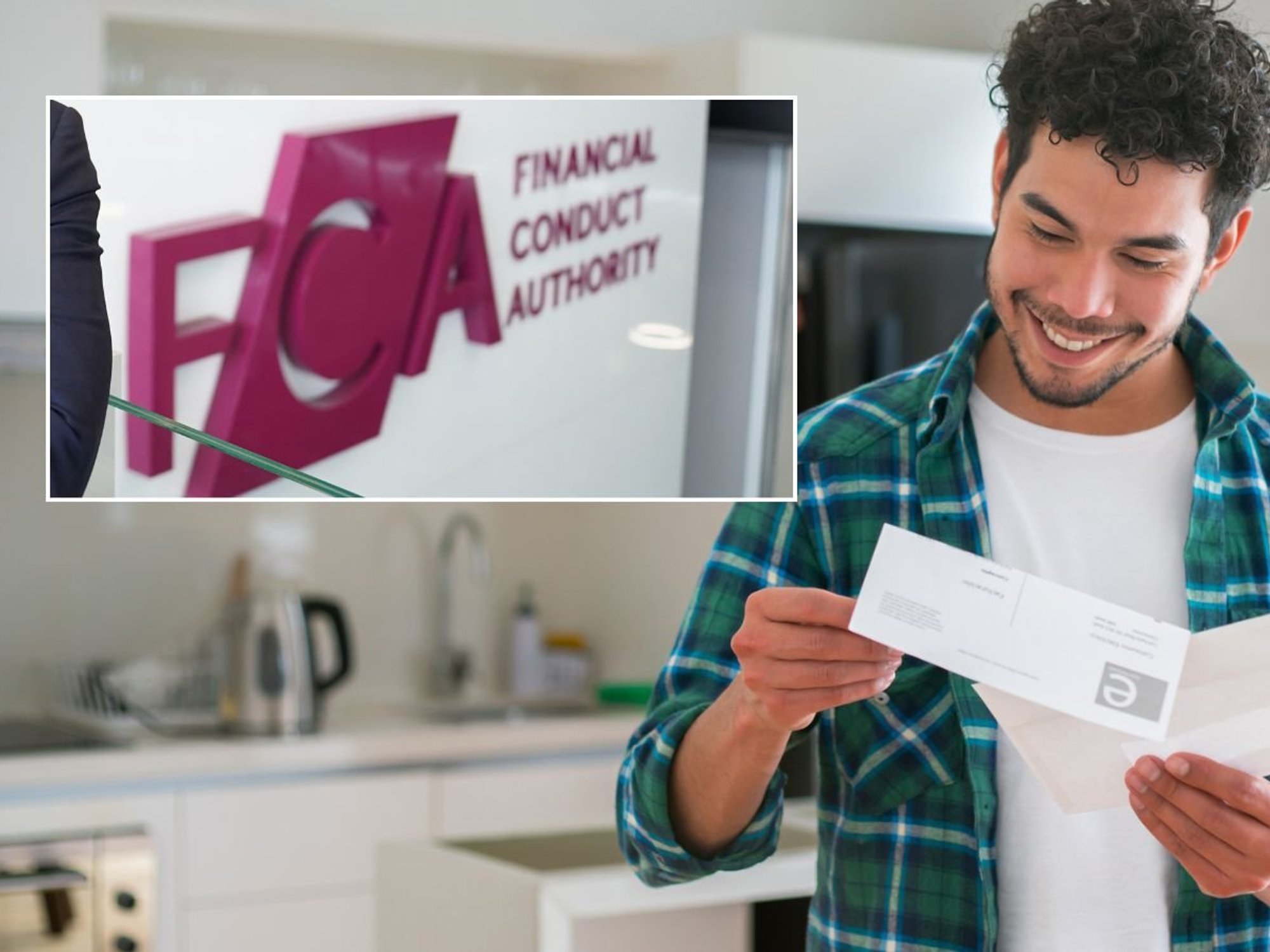 Man looking at letter and FCA logo