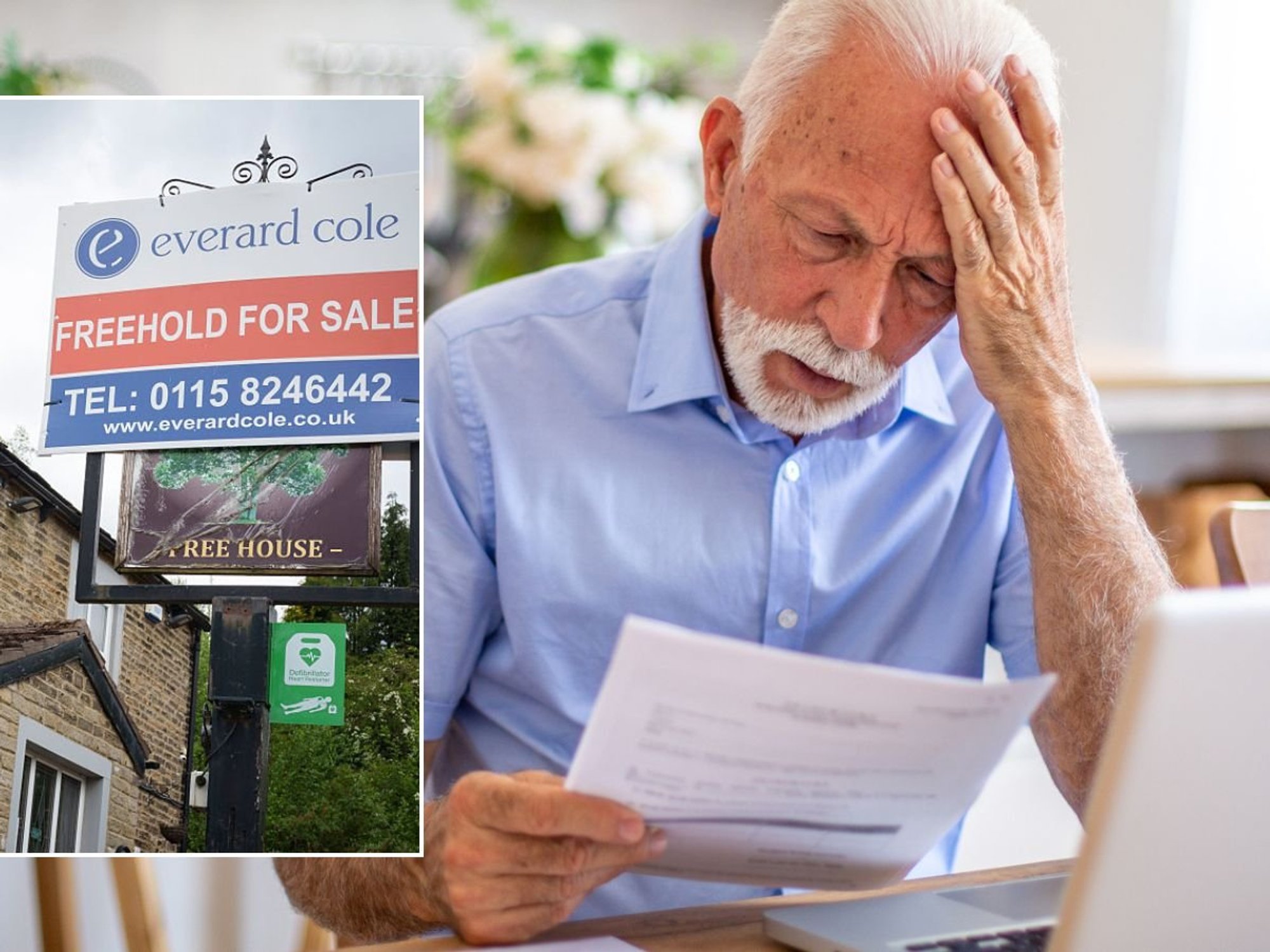 Man looking at letter and freehold sign