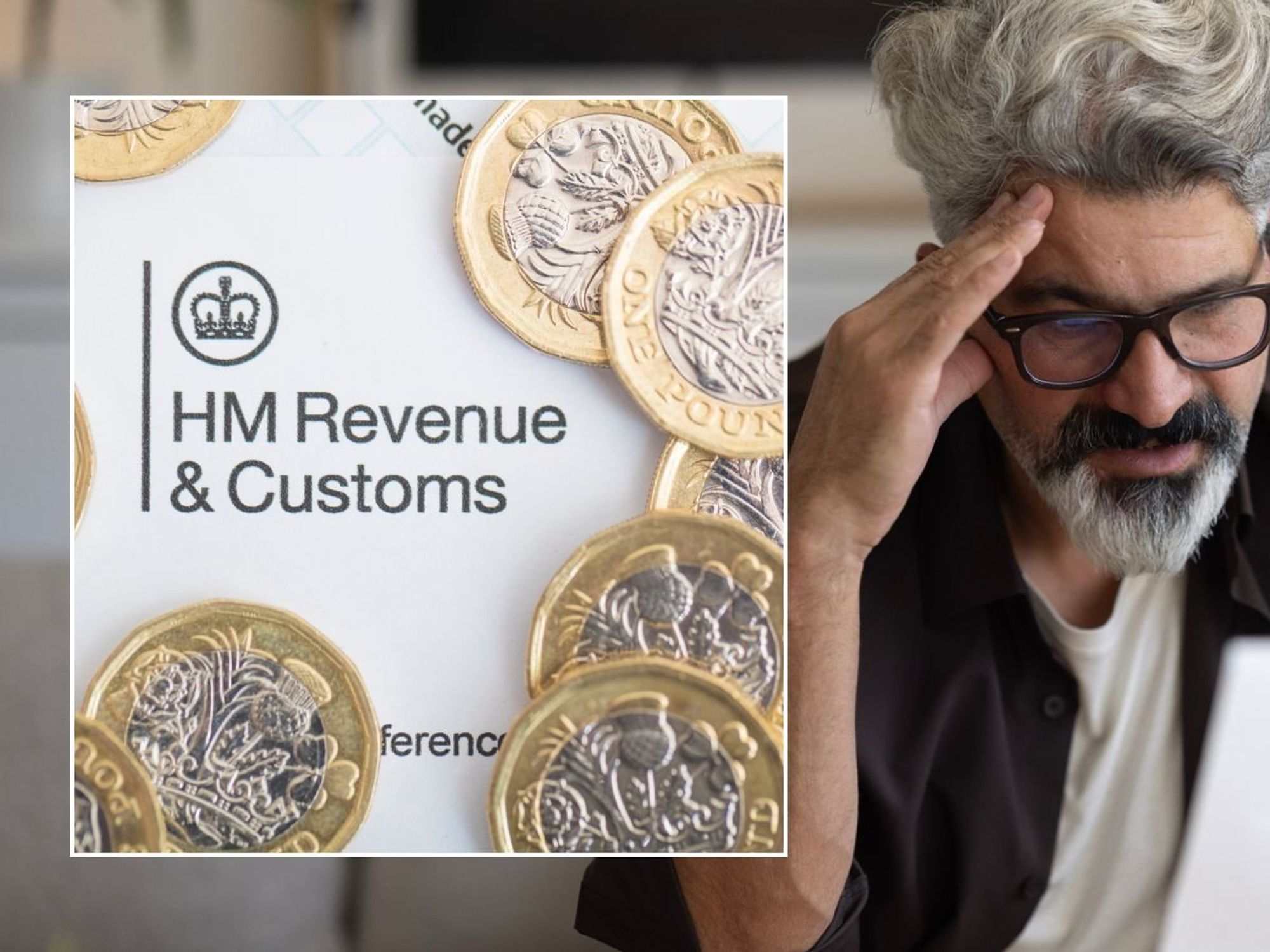 Man looking at letter and HMRC sign