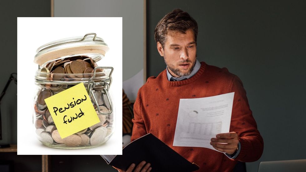 Man looking at letter and pension pot