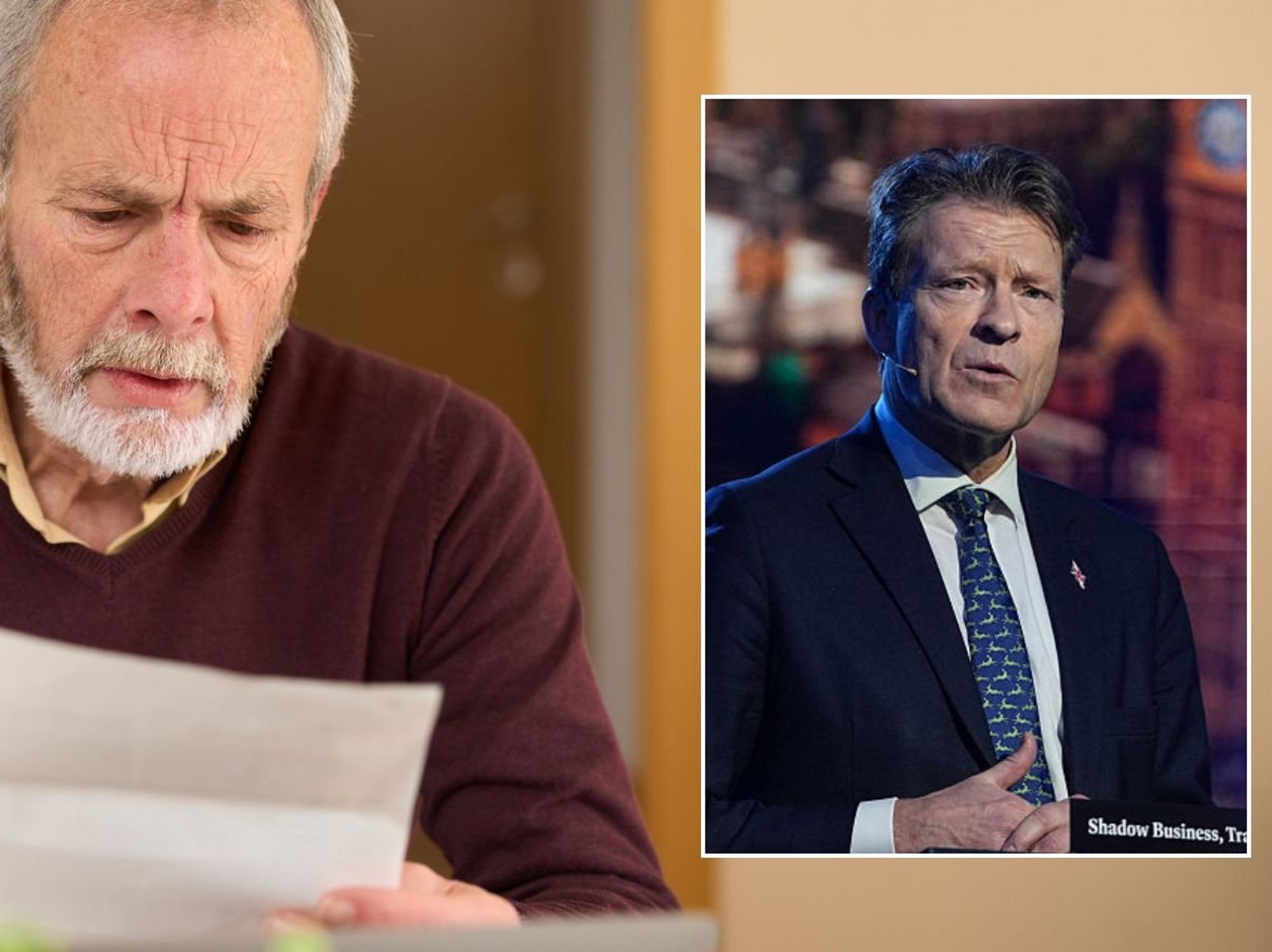 Man looking at letter and Richard Tice