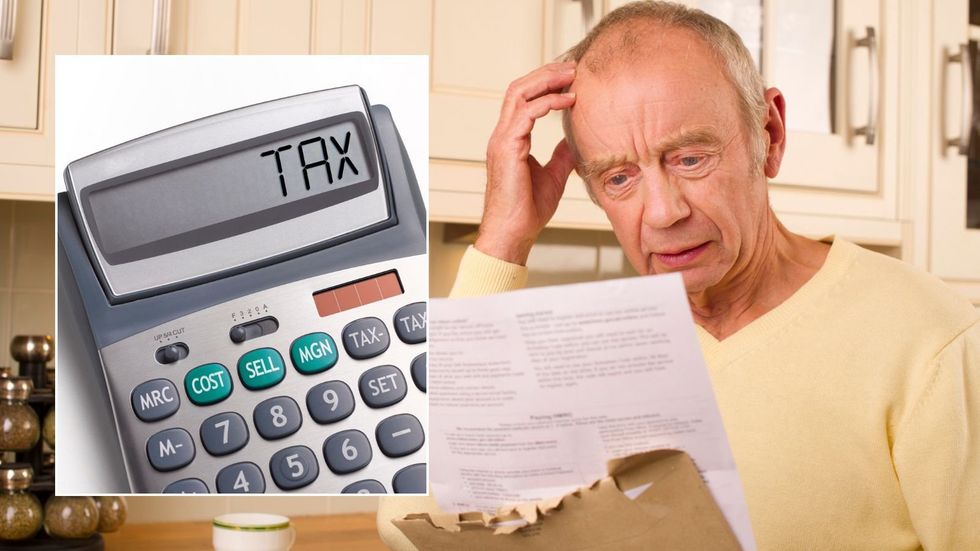 Man looking at letter and tax written on calculator