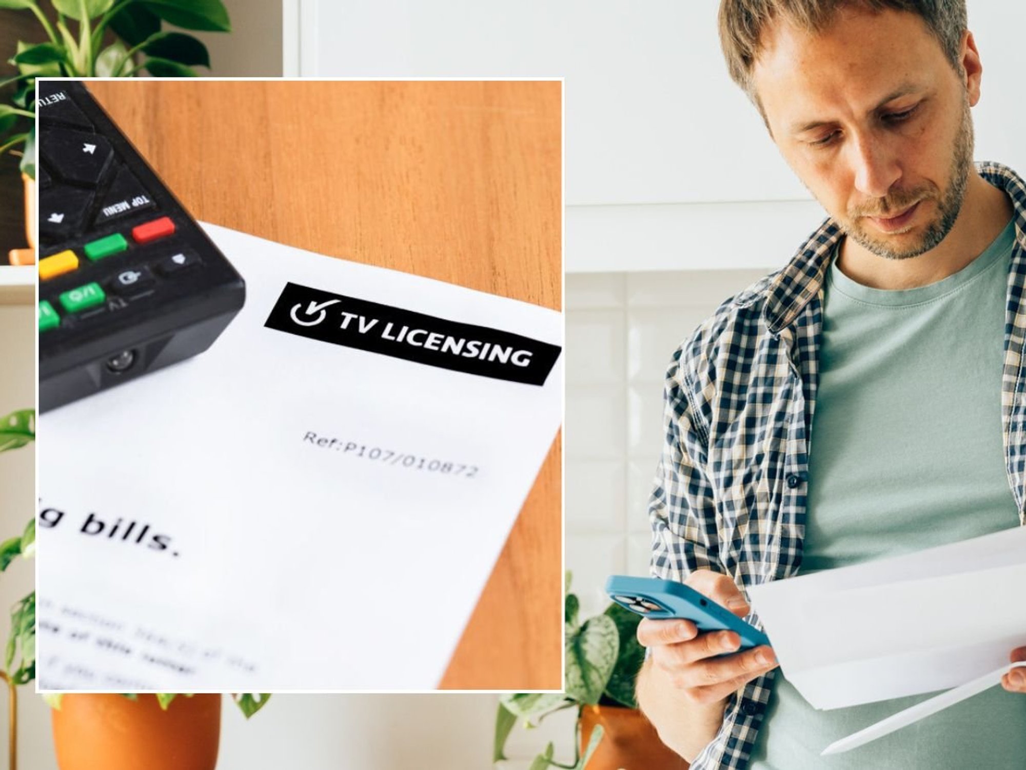 Man looking at letter and TV licensing