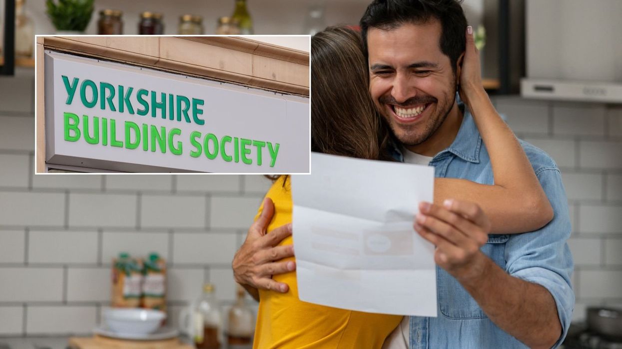 Man looking at letter and Yorkshire Building Society branch