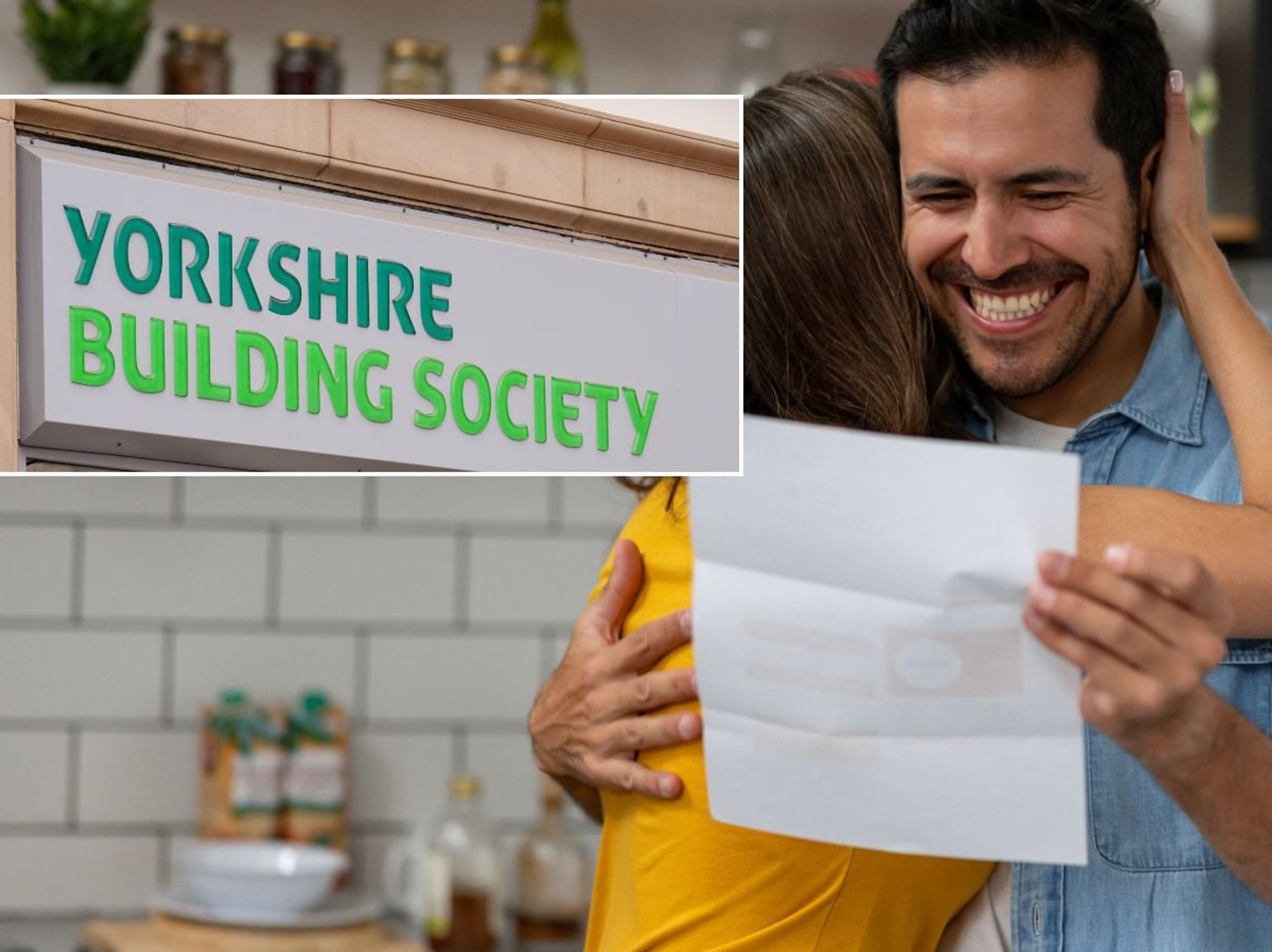 Man looking at letter and Yorkshire Building Society branch