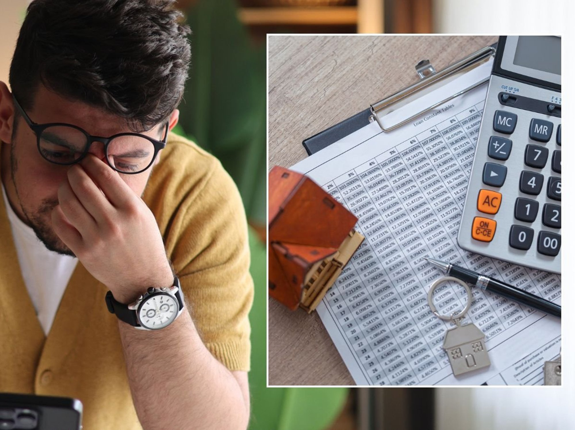 Man looking at phone and property tax form