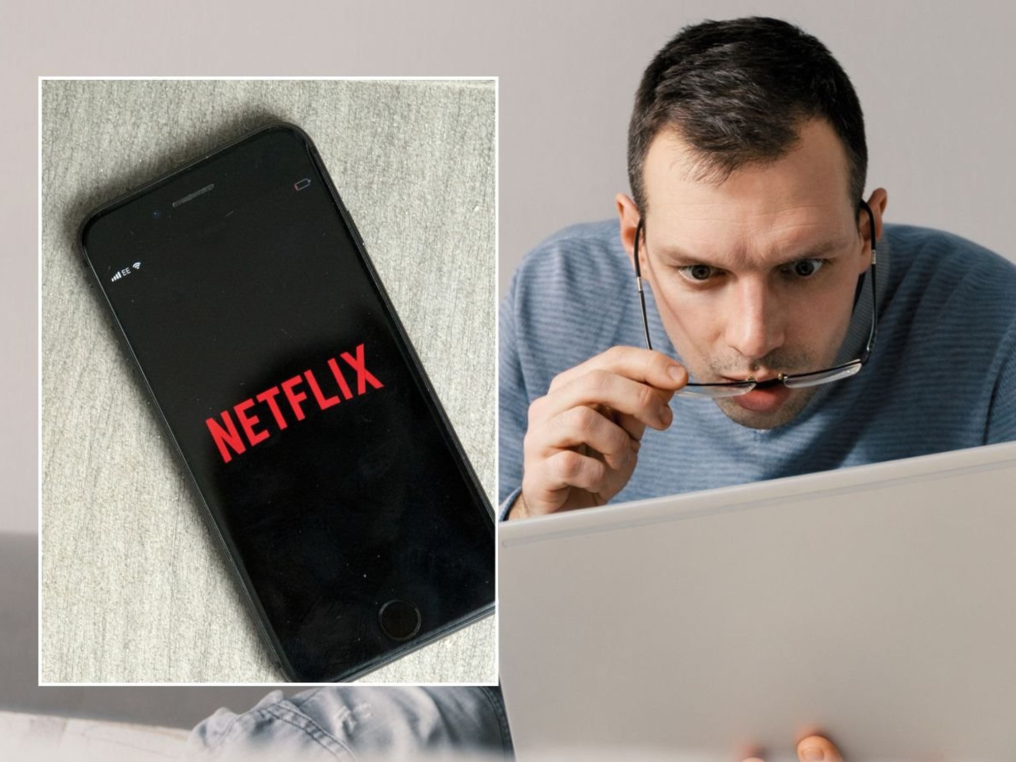 Man looking at tablet and Netflix logo