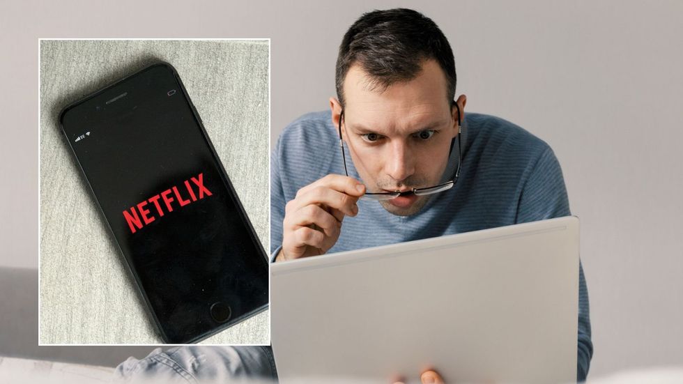 Man looking at tablet and Netflix logo