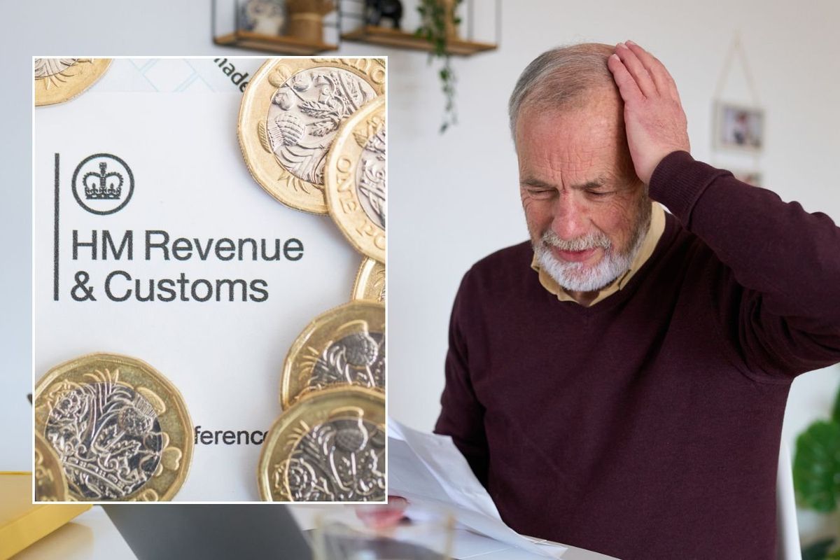 Man looking at tax bill and HMRC sign