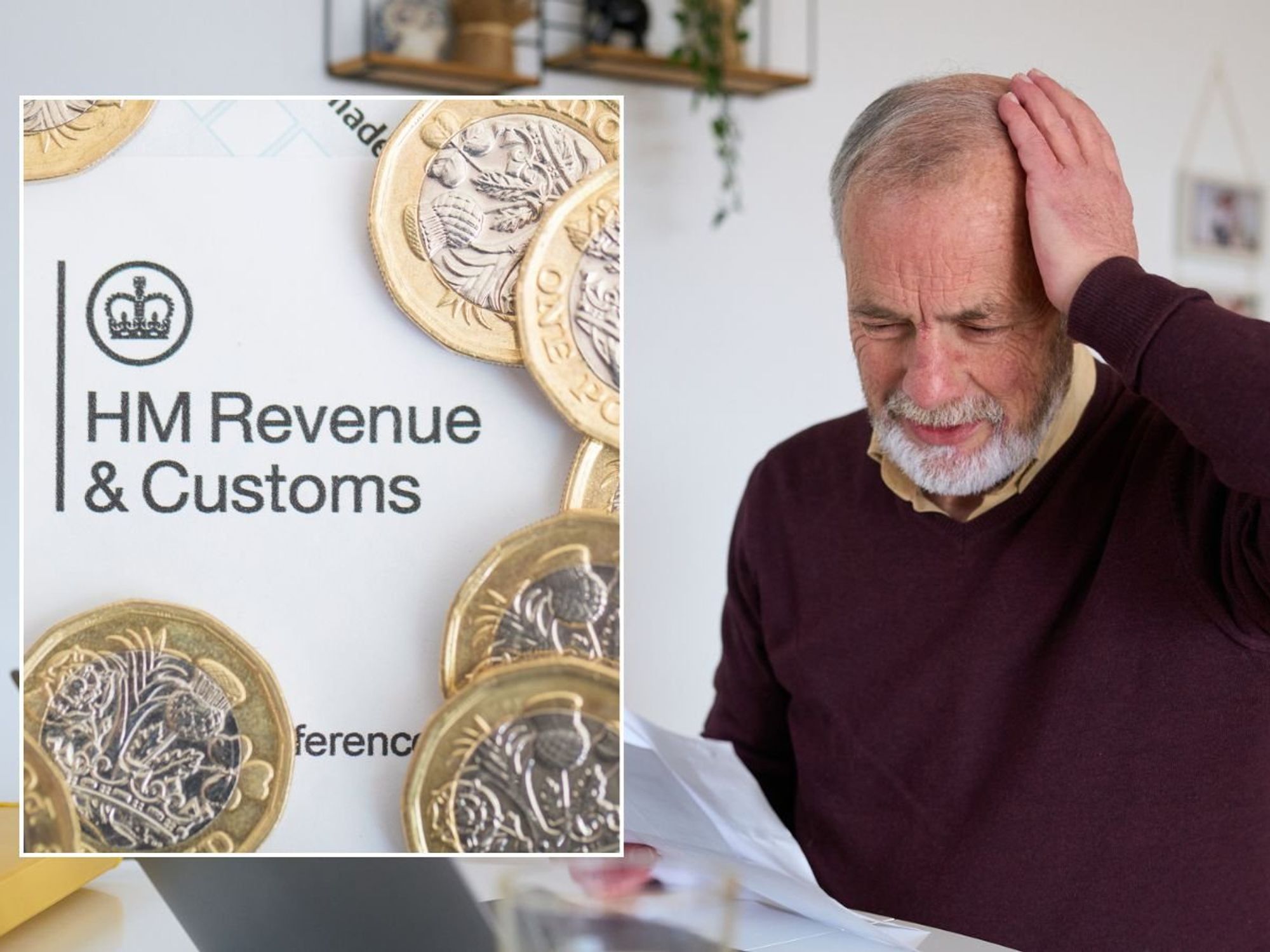 Man looking at tax bill and HMRC sign