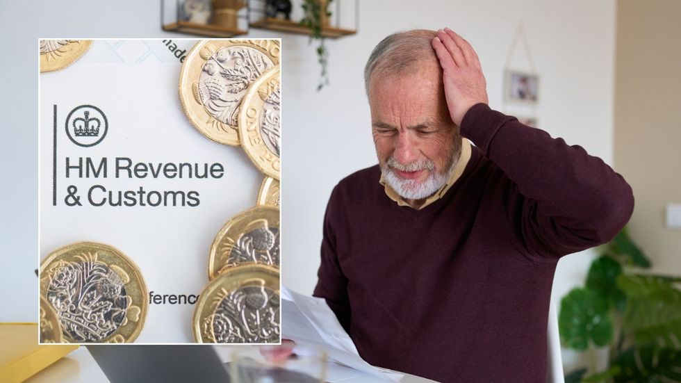Man looking at tax bill and HMRC sign