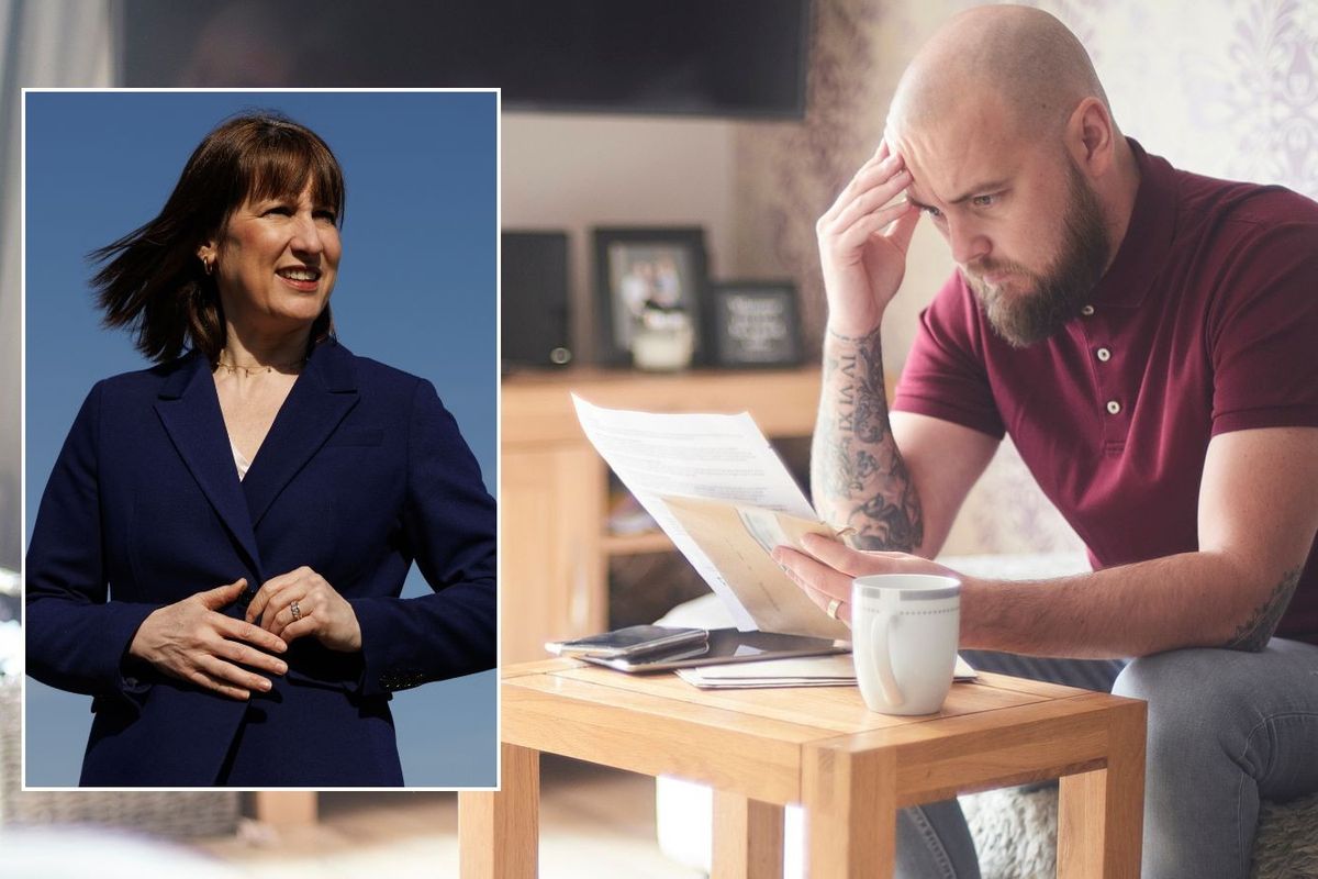 Man looking at tax form and Rachel Reeves