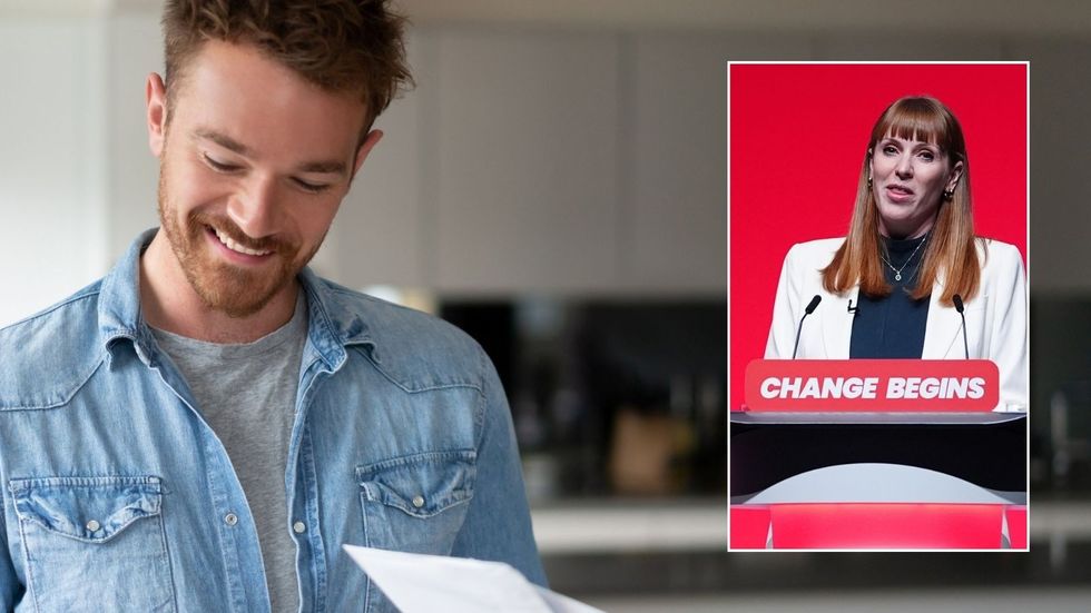 Man looking happy and Angela Rayner