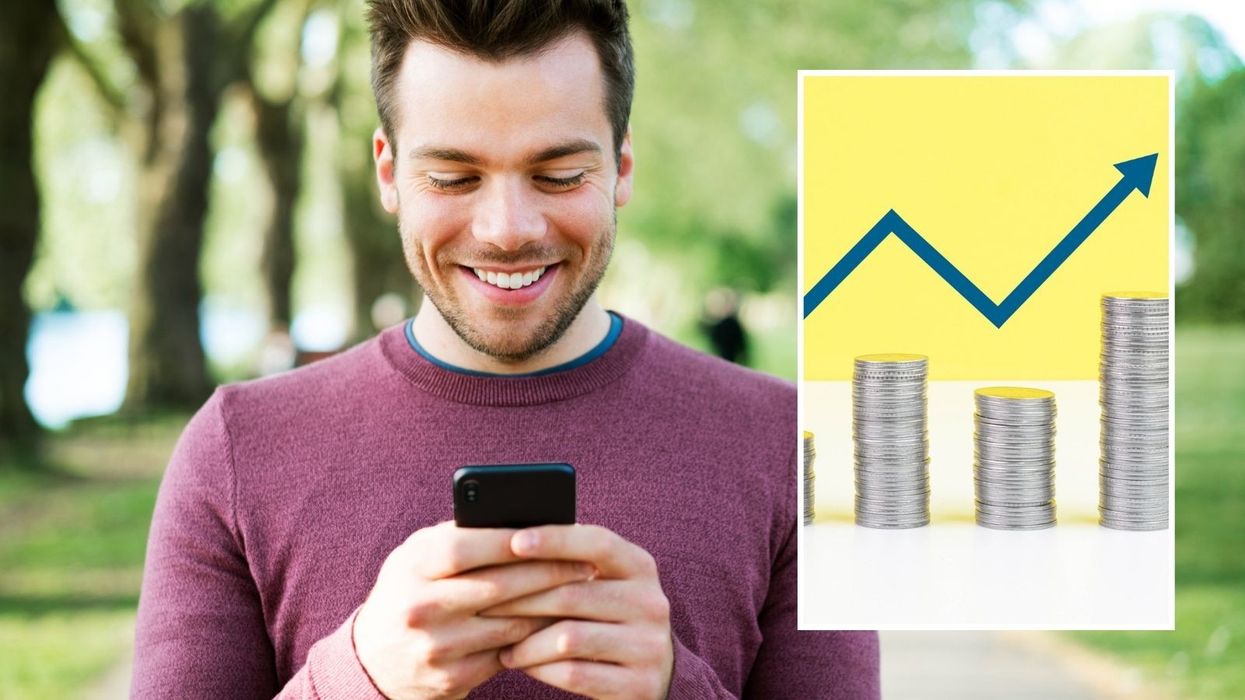 Man looking happy and high interest rate