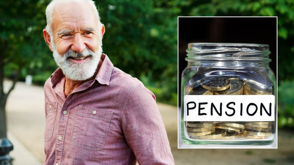 Man looking happy and pension pot