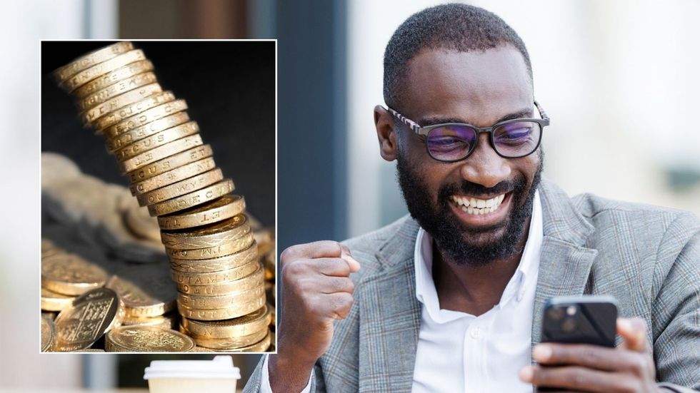 Man looking happy and pounds