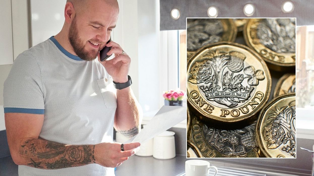 Man looking happy at bill and pound coins