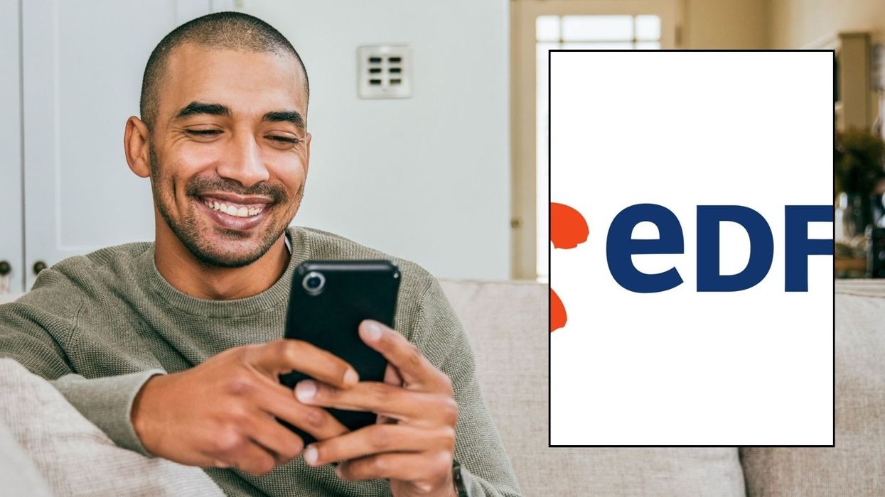 Man looking pleased with himself and EDF logo