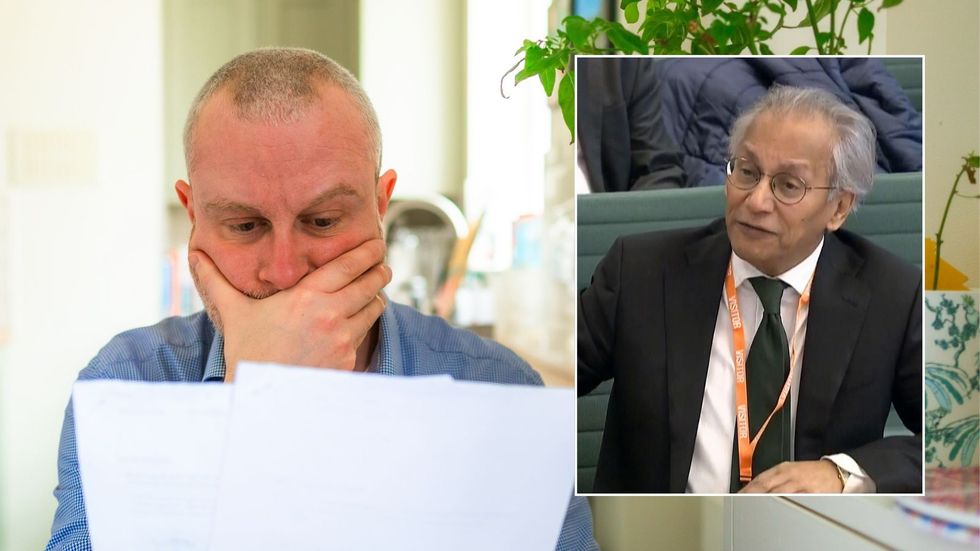 Man looking shocked and BBC chairman Samir Shah