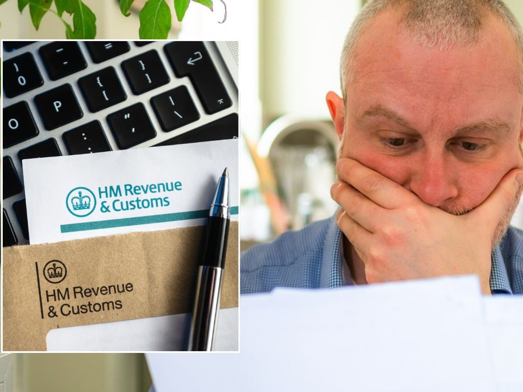 Man looking shocked at letter and HMRC letter