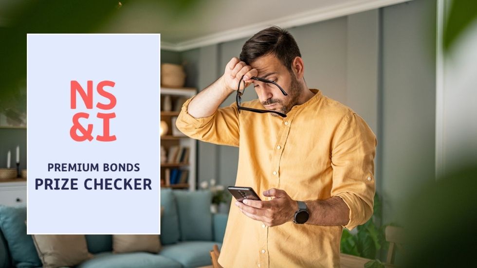 Man looking stressed and NS&I Premium Bonds checker