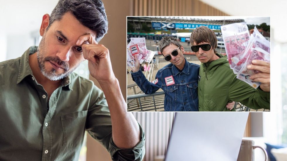 Man looking stressed and Oasis at Murrayfield