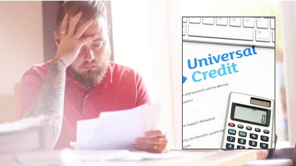 Man looking stressed and Universal Credit form