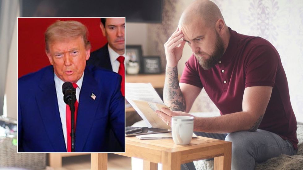 Man looking worried and Donald Trump