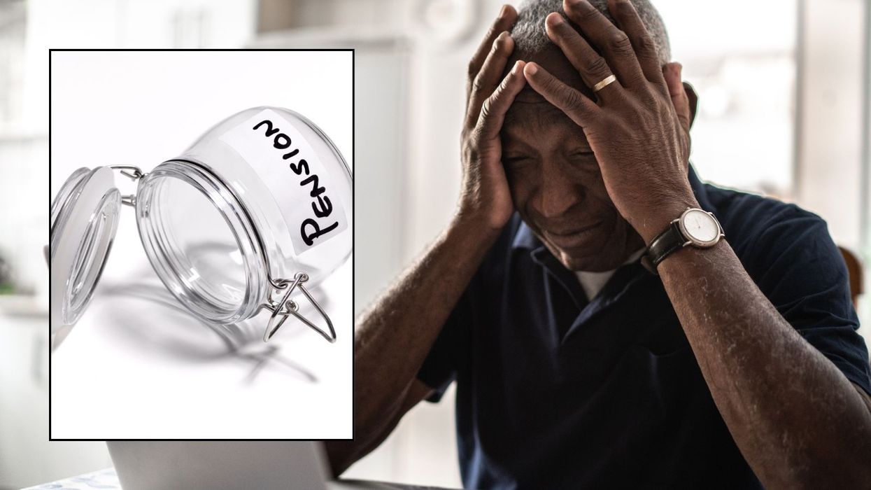 Man looking worried and empty pension pot