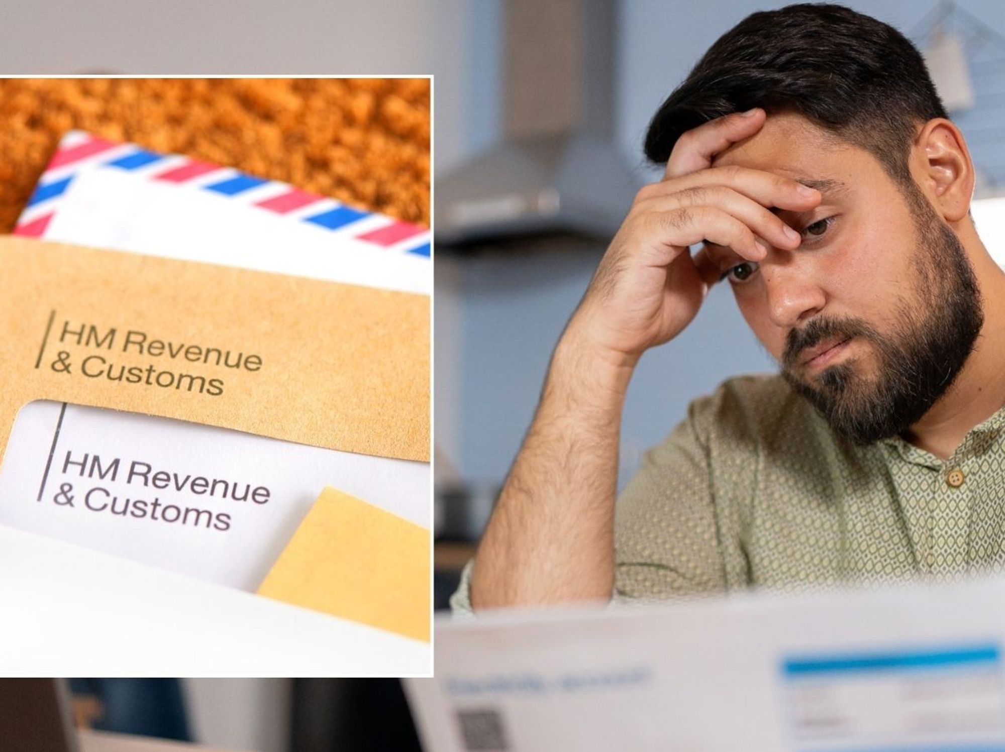 Man looking worried and HMRC letter