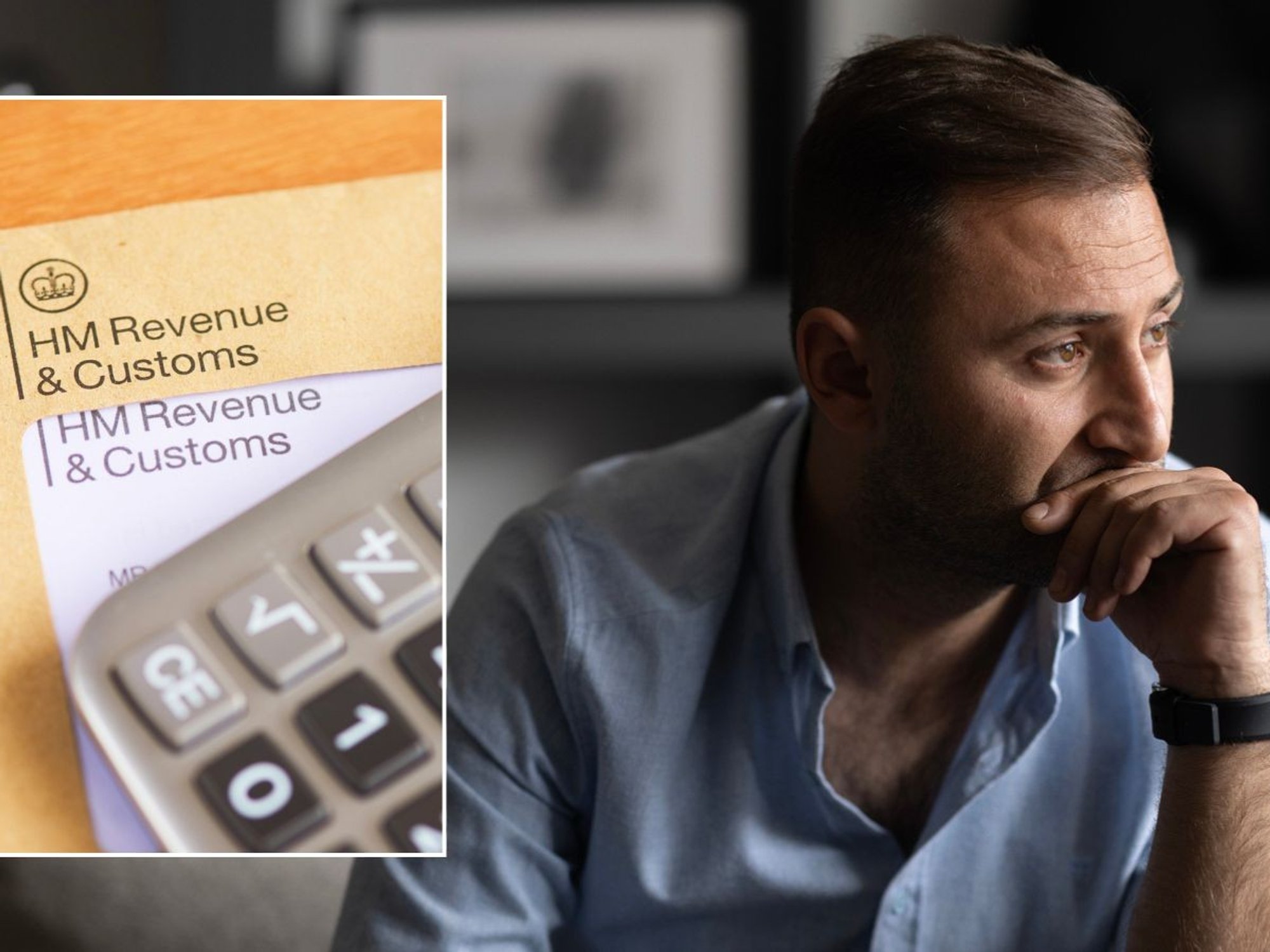 Man looking worried and HMRC letter