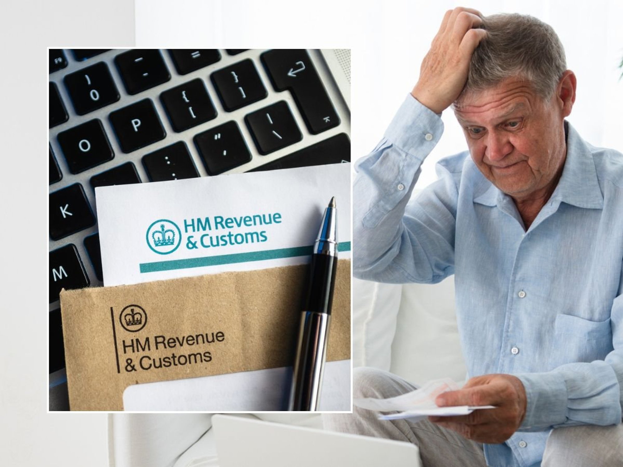 Man looking worried and HMRC letter