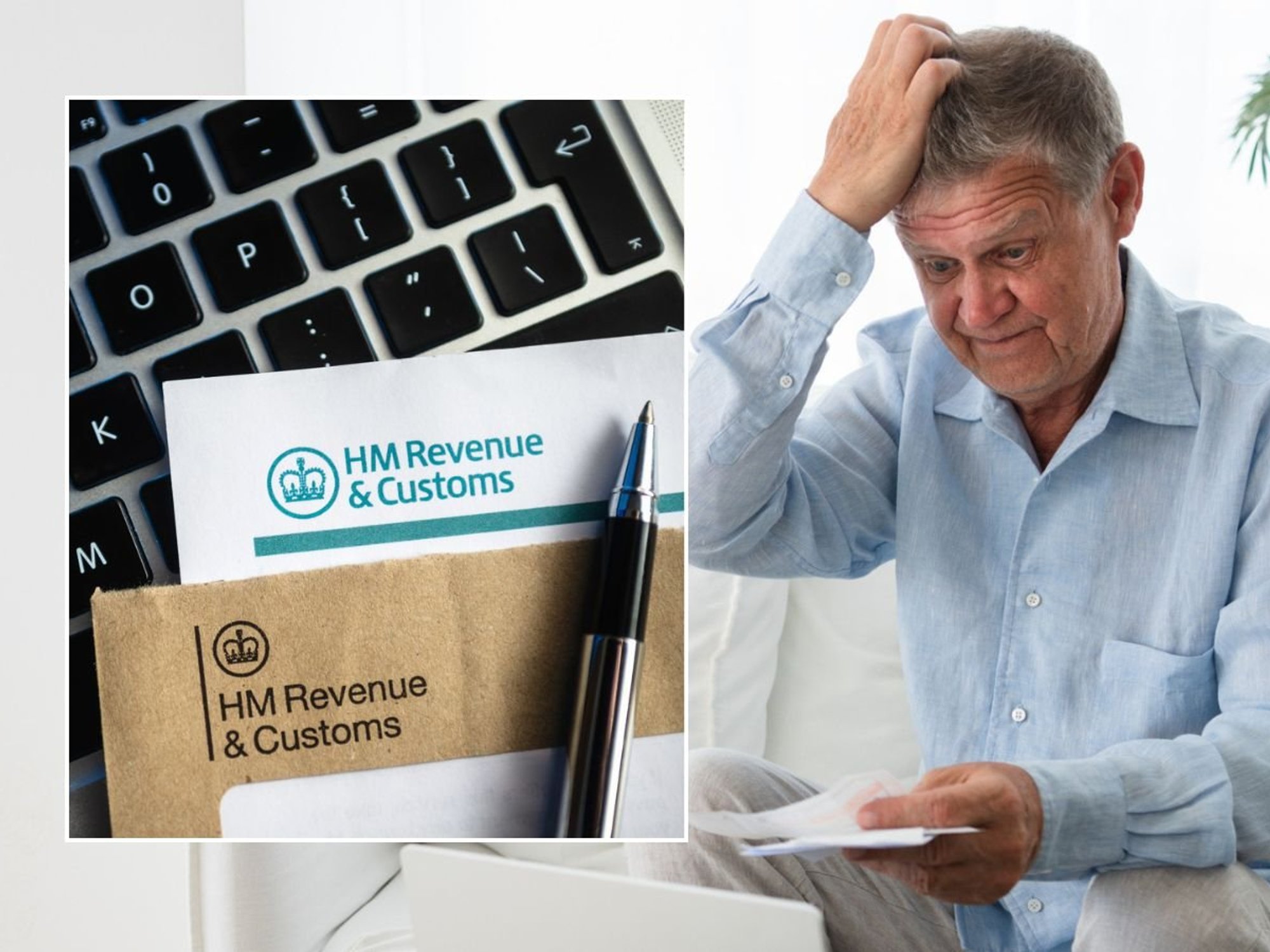 Man looking worried and HMRC letter