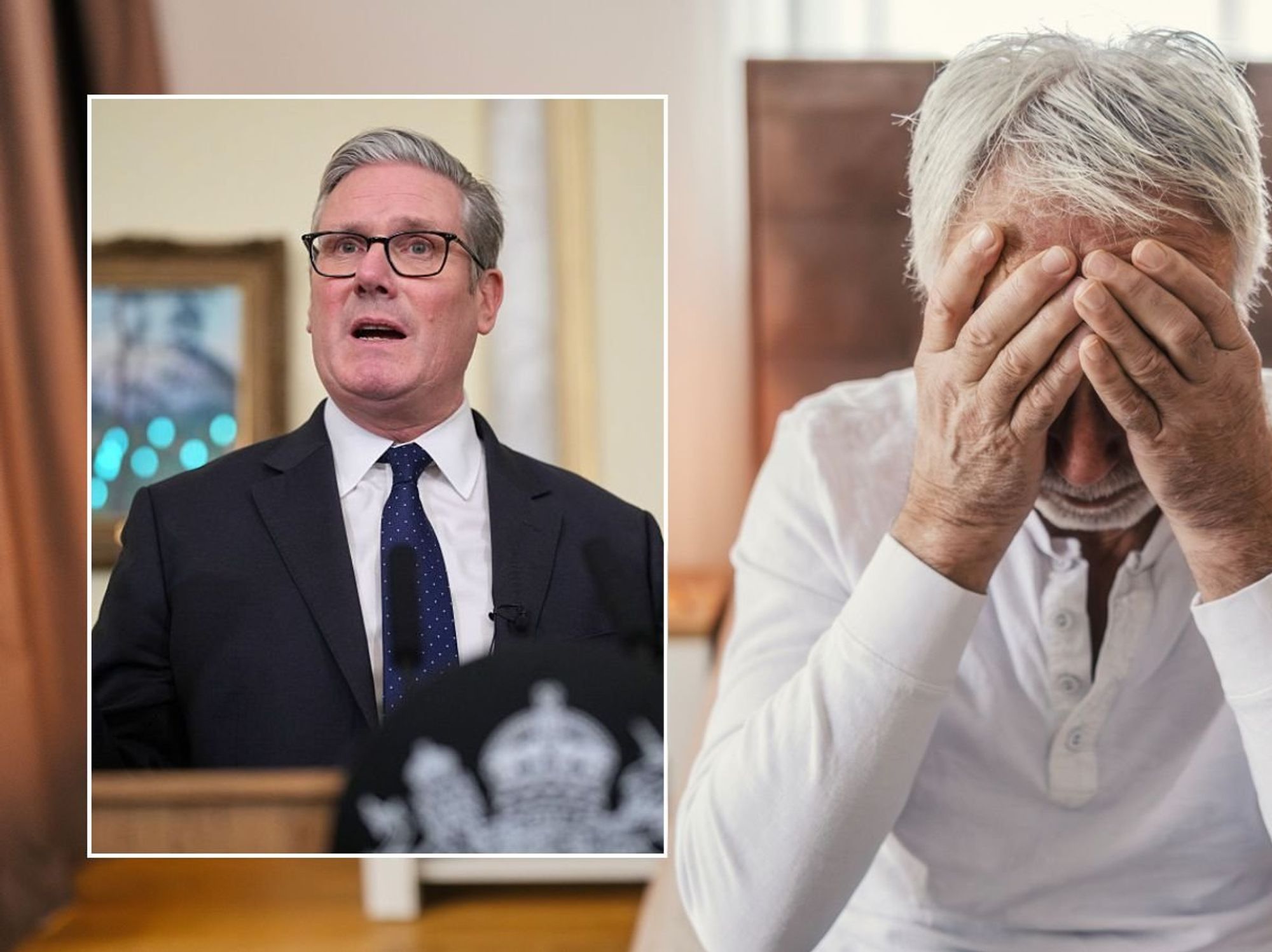 Man looking worried and Keir Starmer