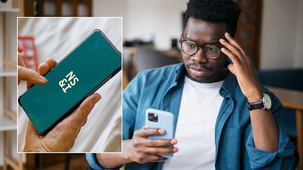 Man looking worried and NS&I app on phone