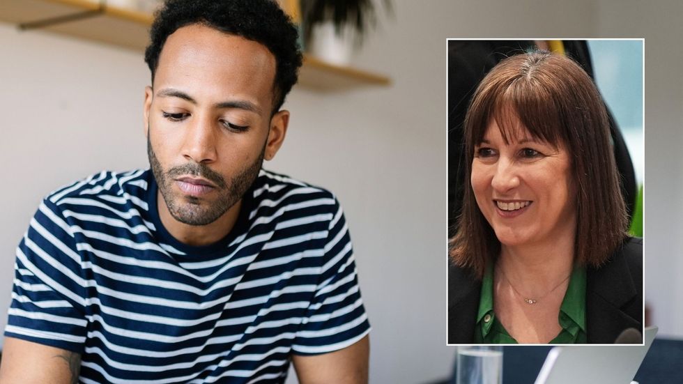 Man looking worried and Rachel Reeves