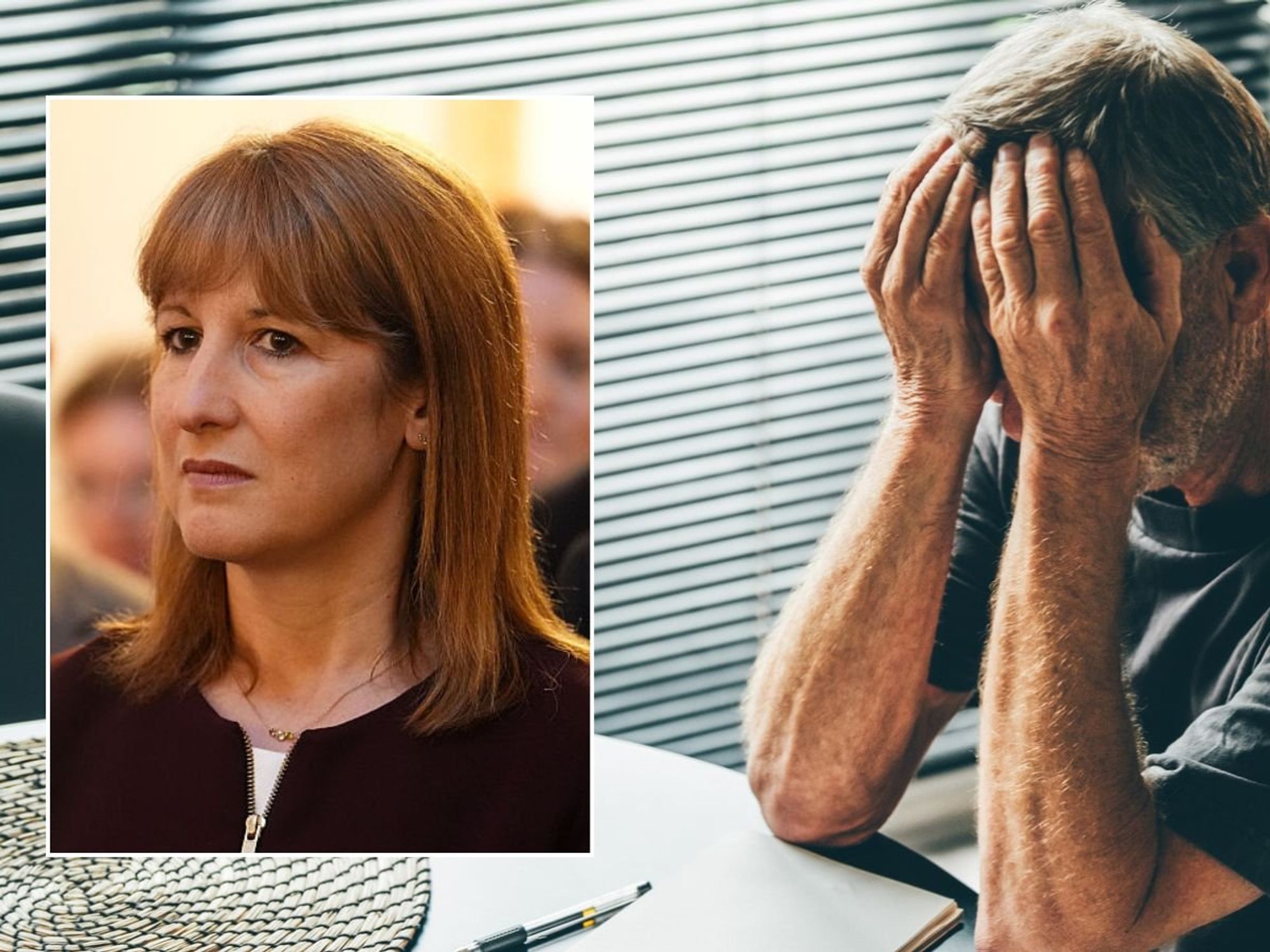 Man looking worried and Rachel Reeves