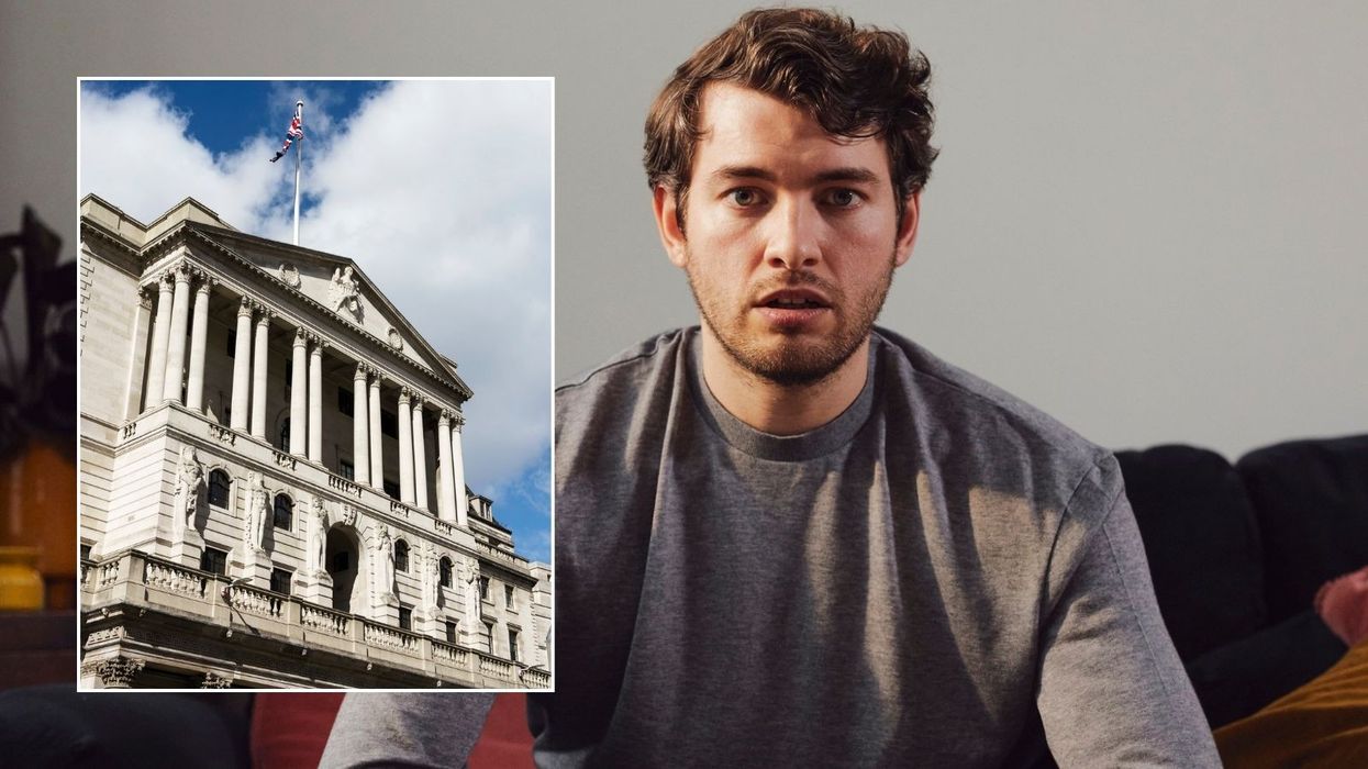 Man looking worried and the Bank of England