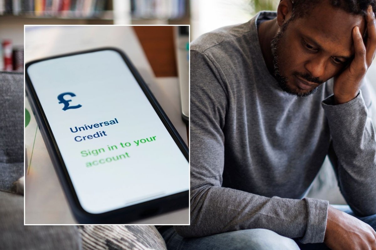 Man looking worried and Universal Credit