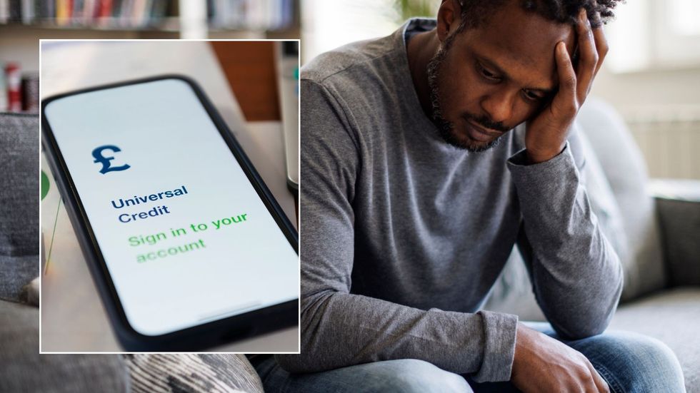 Man looking worried and Universal Credit