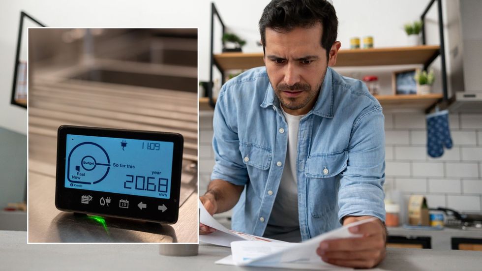 Man looking worried at letter and smart meter